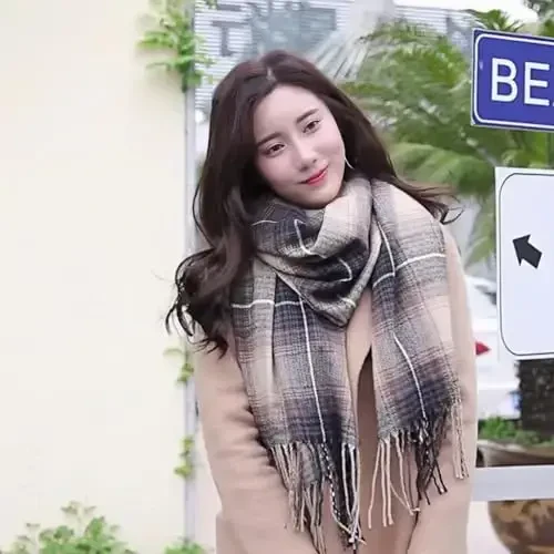 Wander Agio Women's Fashion Long Shawl Big Grid Winter Warm Lattice Large Scarf - 2