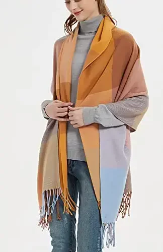Wander Agio Women's Fashion Long Shawl Big Grid Winter Warm Lattice Large Scarf - 2