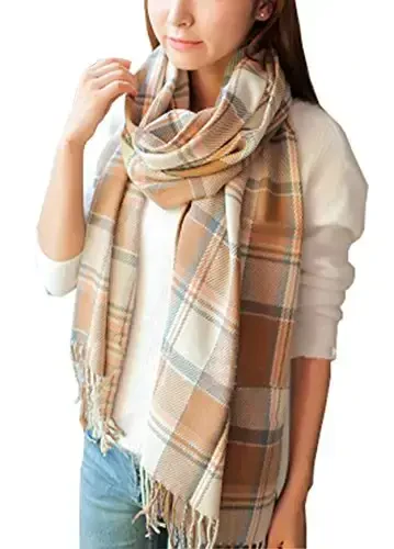 Wander Agio Women's Fashion Long Shawl Big Grid Winter Warm Lattice Large Scarf - WANDER
