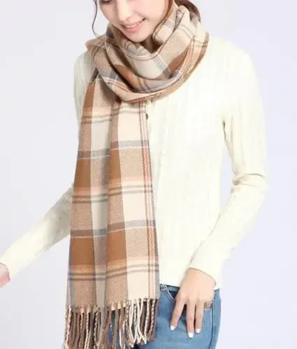 Wander Agio Women's Fashion Long Shawl Big Grid Winter Warm Lattice Large Scarf - 3