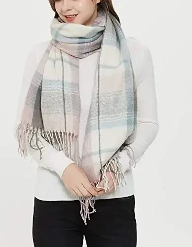Wander Agio Women's Fashion Long Shawl Big Grid Winter Warm Lattice Large Scarf - 4