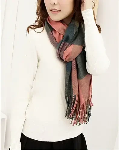 Wander Agio Women's Fashion Long Shawl Big Grid Winter Warm Lattice Large Scarf - 4