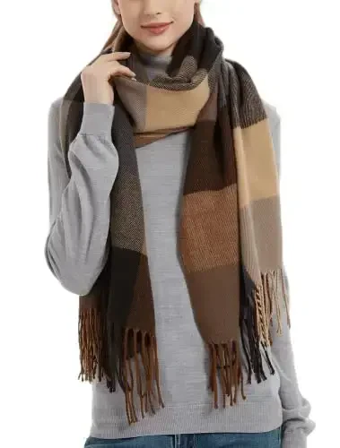 Wander Agio Women's Fashion Long Shawl Big Grid Winter Warm Lattice Large Scarf 