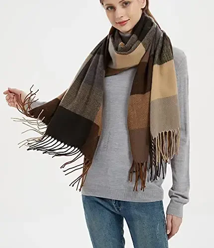 Wander Agio Women's Fashion Long Shawl Big Grid Winter Warm Lattice Large Scarf - 2