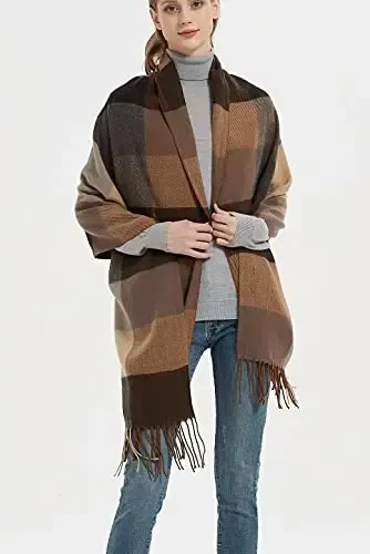 Wander Agio Women's Fashion Long Shawl Big Grid Winter Warm Lattice Large Scarf - 4