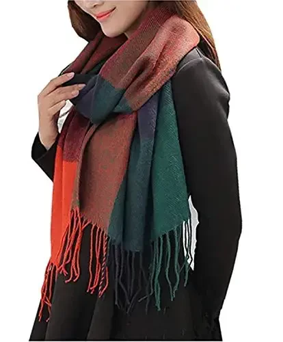 Wander Agio Women's Fashion Long Shawl Big Grid Winter Warm Lattice Large Scarf - 1