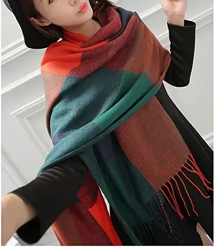 Wander Agio Women's Fashion Long Shawl Big Grid Winter Warm Lattice Large Scarf - 3