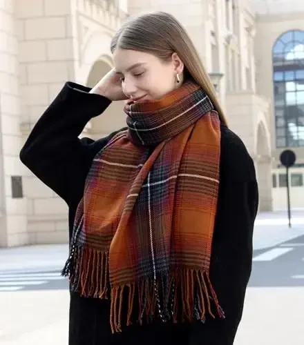 Wander Agio Women's Fashion Long Shawl Big Grid Winter Warm Lattice Large Scarf - 4