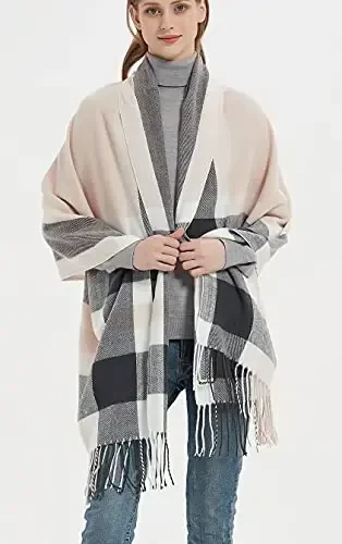 Wander Agio Women's Fashion Long Shawl Big Grid Winter Warm Lattice Large Scarf - 2