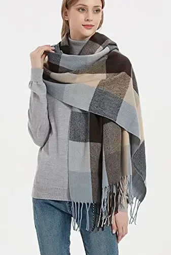 Wander Agio Women's Fashion Long Shawl Big Grid Winter Warm Lattice Large Scarf - 2