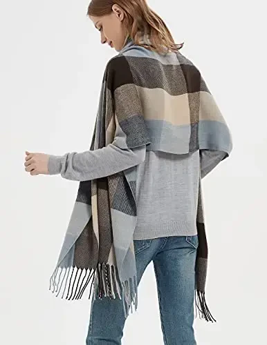 Wander Agio Women's Fashion Long Shawl Big Grid Winter Warm Lattice Large Scarf - 4