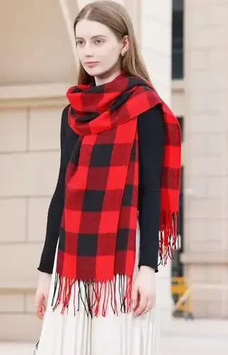 Wander Agio Women's Fashion Long Shawl Big Grid Winter Warm Lattice Large Scarf - 2