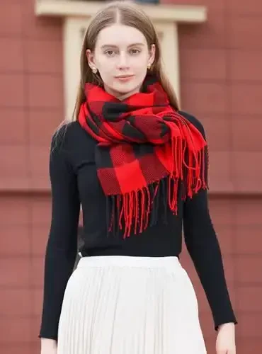 Wander Agio Women's Fashion Long Shawl Big Grid Winter Warm Lattice Large Scarf - 5