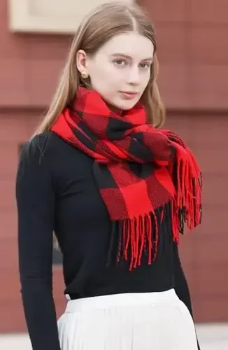 Wander Agio Women's Fashion Long Shawl Big Grid Winter Warm Lattice Large Scarf - 6