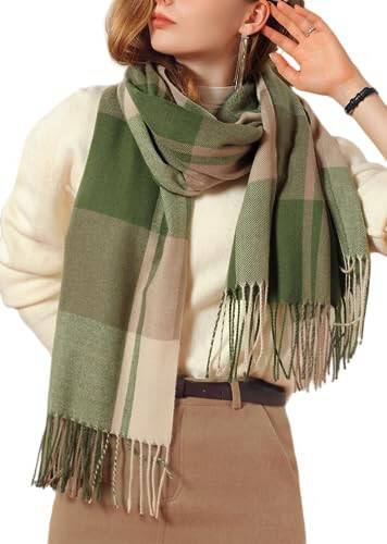 Wander Agio Women's Fashion Scarves Long Cashmere Like Shawl Winter Warm Knit Large Tassel Plaid Scarf - 30