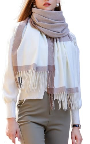 Wander Agio Women's Fashion Scarves Long Cashmere Like Shawl Winter Warm Knit Large Tassel Plaid Scarf - 25