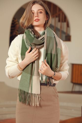 Wander Agio Women's Fashion Scarves Long Cashmere Like Shawl Winter Warm Knit Large Tassel Plaid Scarf - 23