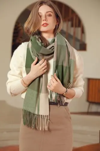 Wander Agio Women's Fashion Scarves Long CasModazoneere Like Shawl Winter Warm Knit Large Tassel Plaid Scarf - 3