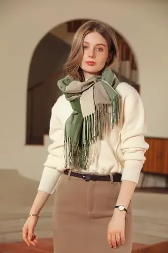 Wander Agio Women's Fashion Scarves Long CasModazoneere Like Shawl Winter Warm Knit Large Tassel Plaid Scarf - 4