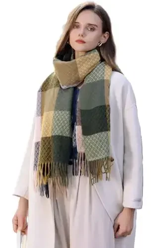 Wander Agio Women's Fashion Scarves Long CasModazoneere Like Shawl Winter Warm Knit Large Tassel Plaid Scarf - WANDER AGIO