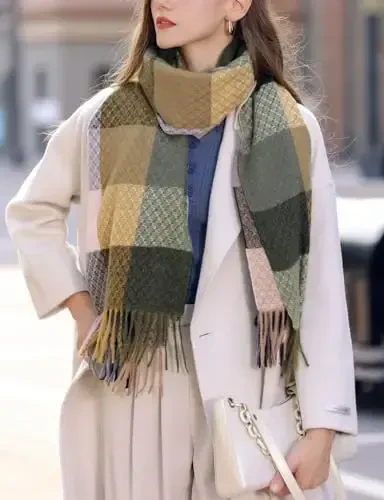 Wander Agio Women's Fashion Scarves Long CasModazoneere Like Shawl Winter Warm Knit Large Tassel Plaid Scarf - 2