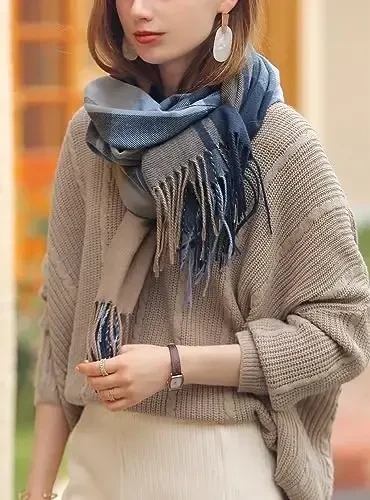 Wander Agio Women's Fashion Scarves Long CasModazoneere Like Shawl Winter Warm Knit Large Tassel Plaid Scarf - 2