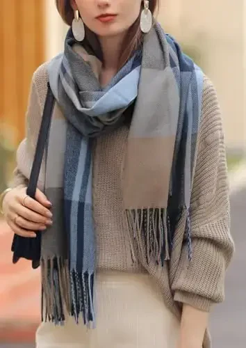 Wander Agio Women's Fashion Scarves Long CasModazoneere Like Shawl Winter Warm Knit Large Tassel Plaid Scarf - 3