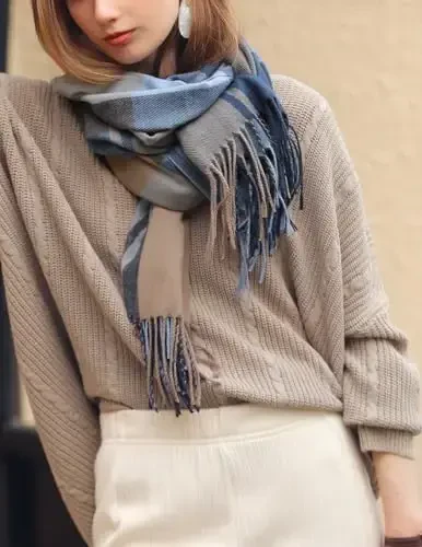Wander Agio Women's Fashion Scarves Long CasModazoneere Like Shawl Winter Warm Knit Large Tassel Plaid Scarf - 5