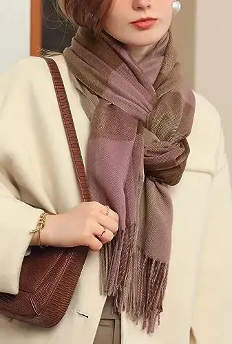 Wander Agio Women's Fashion Scarves Long CasModazoneere Like Shawl Winter Warm Knit Large Tassel Plaid Scarf - 2