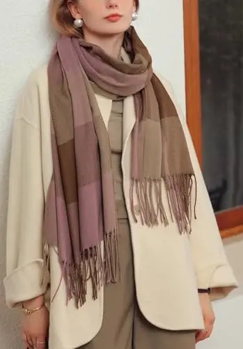 Wander Agio Women's Fashion Scarves Long CasModazoneere Like Shawl Winter Warm Knit Large Tassel Plaid Scarf - 3