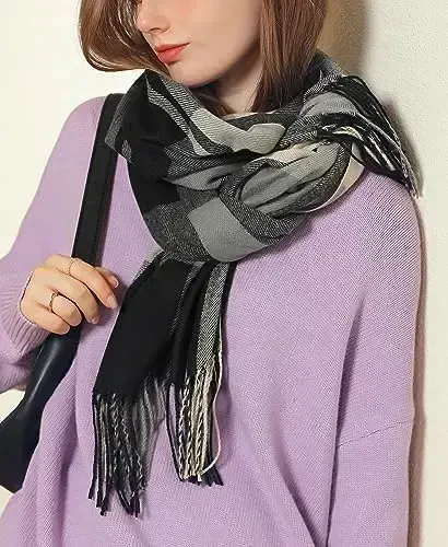 Wander Agio Women's Fashion Scarves Long CasModazoneere Like Shawl Winter Warm Knit Large Tassel Plaid Scarf - 2