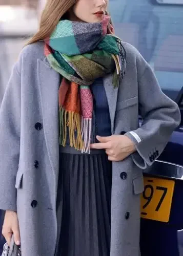 Wander Agio Women's Fashion Scarves Long CasModazoneere Like Shawl Winter Warm Knit Large Tassel Plaid Scarf - 3