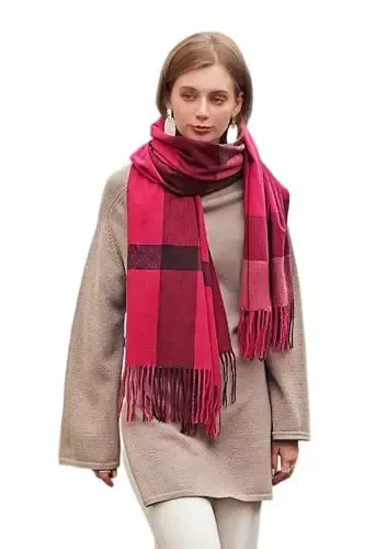 Wander Agio Women's Fashion Scarves Long CasModazoneere Like Shawl Winter Warm Knit Large Tassel Plaid Scarf - 1