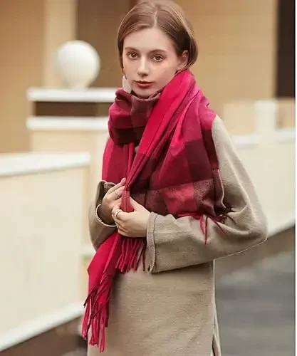 Wander Agio Women's Fashion Scarves Long CasModazoneere Like Shawl Winter Warm Knit Large Tassel Plaid Scarf - 3