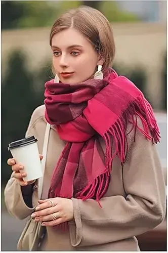Wander Agio Women's Fashion Scarves Long CasModazoneere Like Shawl Winter Warm Knit Large Tassel Plaid Scarf - 5