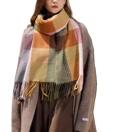 Wander Agio Women's Fashion Scarves Long CasModazoneere Like Shawl Winter Warm Knit Large Tassel Plaid Scarf - 1
