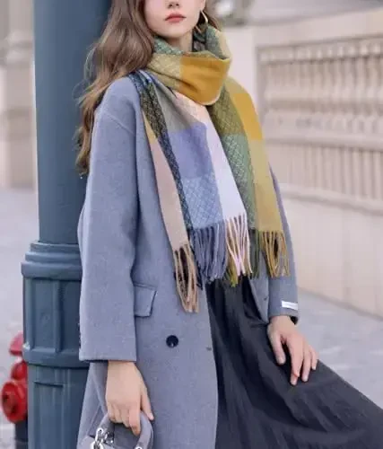 Wander Agio Women's Fashion Scarves Long CasModazoneere Like Shawl Winter Warm Knit Large Tassel Plaid Scarf - 2