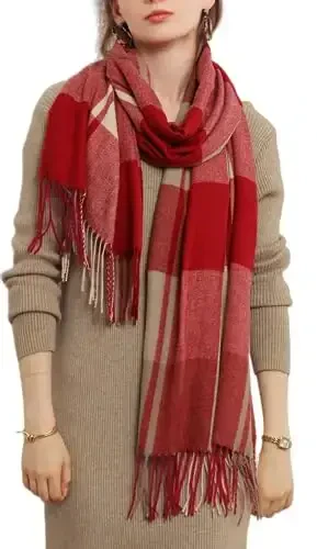 Wander Agio Women's Fashion Scarves Long CasModazoneere Like Shawl Winter Warm Knit Large Tassel Plaid Scarf - WANDER AGIO
