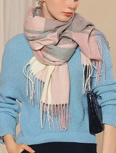 Wander Agio Women's Fashion Scarves Long CasModazoneere Like Shawl Winter Warm Knit Large Tassel Plaid Scarf - 2