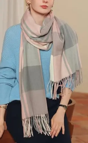 Wander Agio Women's Fashion Scarves Long CasModazoneere Like Shawl Winter Warm Knit Large Tassel Plaid Scarf - 3