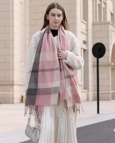 Wander Agio Women's Fashion Scarves Long Shawl Winter Thick Warm Knit Large Plaid Scarf - 2