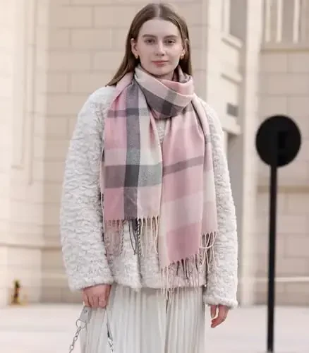 Wander Agio Women's Fashion Scarves Long Shawl Winter Thick Warm Knit Large Plaid Scarf - 3