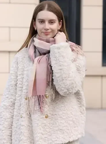 Wander Agio Women's Fashion Scarves Long Shawl Winter Thick Warm Knit Large Plaid Scarf - 4