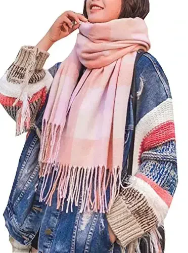 Wander Agio Women's Fashion Scarves Long Shawl Winter Thick Warm Knit Large Plaid Scarf 