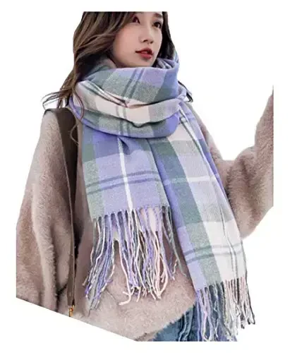 Wander Agio Women's Fashion Scarves Long Shawl Winter Thick Warm Knit Large Plaid Scarf - WANDER