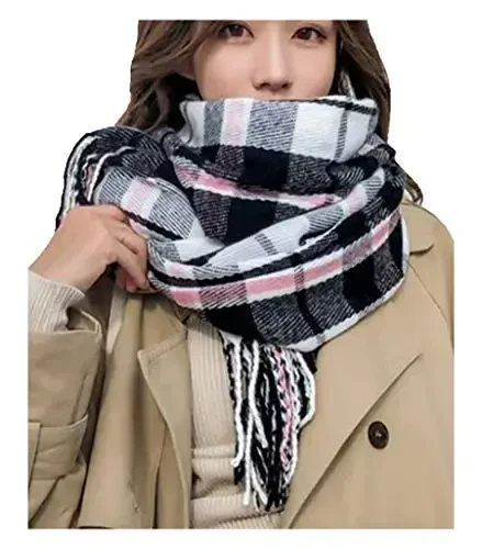 Wander Agio Women's Fashion Scarves Long Shawl Winter Thick Warm Knit Large Plaid Scarf - WANDER