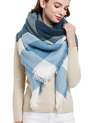 Wander Agio Womens Warm Blanket Scarf Square Winter Shawls Large Infinity Scarves Stripe Plaid Scarf - 1