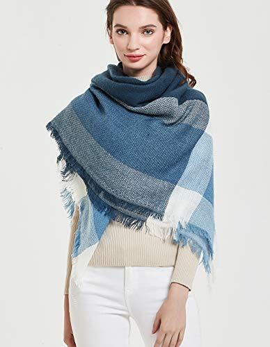 Wander Agio Womens Warm Blanket Scarf Square Winter Shawls Large Infinity Scarves Stripe Plaid Scarf - 2