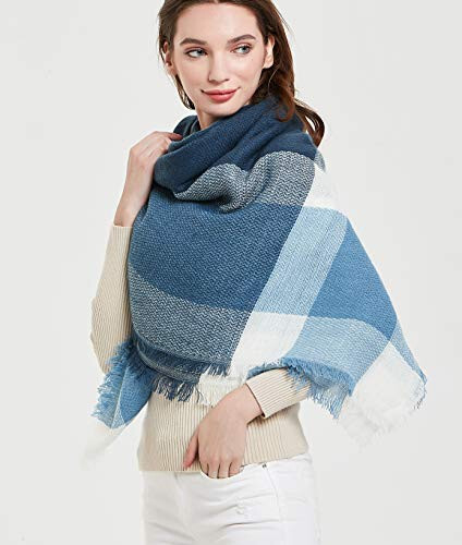 Wander Agio Womens Warm Blanket Scarf Square Winter Shawls Large Infinity Scarves Stripe Plaid Scarf - 4