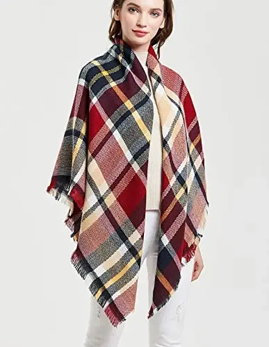 Wander Agio Womens Warm Blanket Scarf Square Winter Shawls Large Infinity Scarves Stripe Plaid Scarf - 3